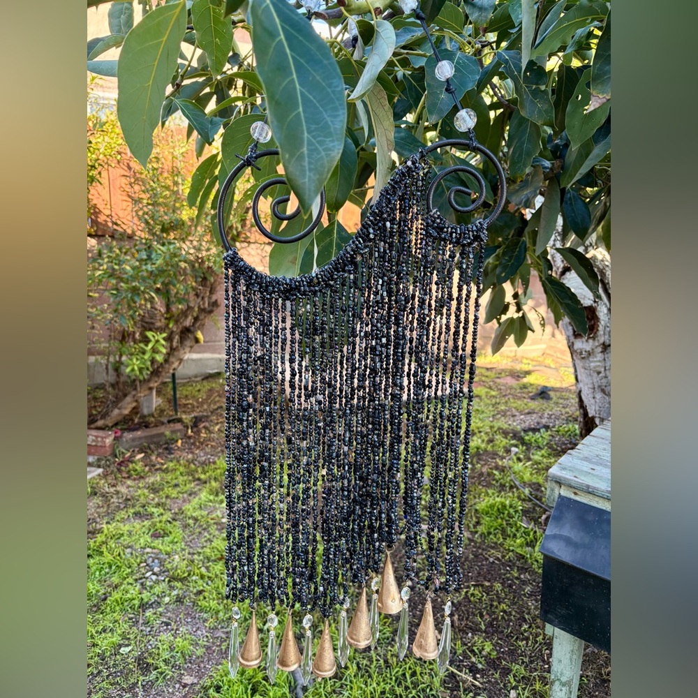 Infinity Spiral Mystic Black Beaded Curtain Wind Chime  Sun Catcher Mobile - Picture 9 of 11